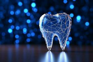 Dentist clinic concept with abstract, blue, lowpoly tooth design AI Generated photo