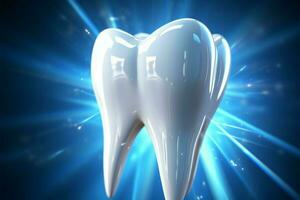 dental salud icono, un radiante diente representando dientes blanqueo y proteccion ai generado foto