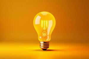 Brilliant bulb against yellow, visual metaphor for exceptional individuality AI Generated photo