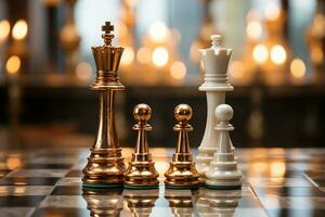 Rey y empeñar ajedrez piezas - oro y plata equipo ai generado foto