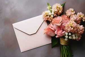 Small flowers bouquet with envelope photo
