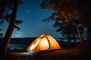 camping tent near trees during night time photo