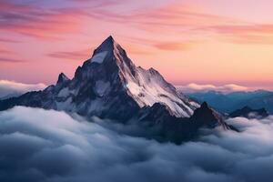 Beautiful aerial shot of mountains under the beautiful pink and blue sky photo