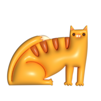 3d desenho animado render gengibre malhado gato. lado Visão sentado gatinha. engraçado personagem com engraçado esquisito desenho animado face. raster isolado ilustração. png