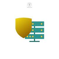 Secure Server, Server with Shield icon symbol vector illustration isolated on white background