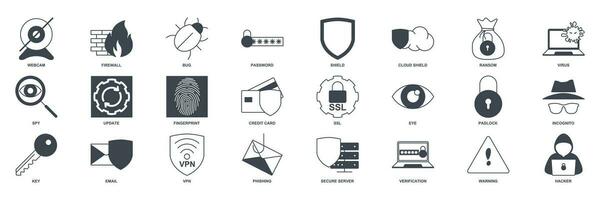 cyber security icon set, Included icons as Shield, Password, Bug and more symbols collection, logo isolated vector illustration