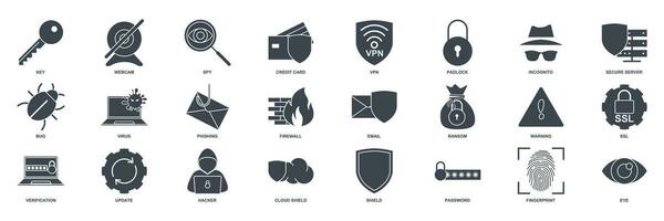 cyber security icon set, Included icons as Shield, Password, Bug and more symbols collection, logo isolated vector illustration