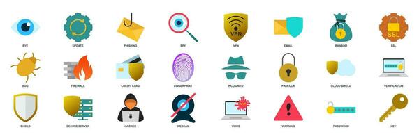 cyber security icon set, Included icons as Shield, Password, Bug and more symbols collection, logo isolated vector illustration