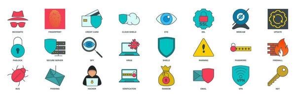 cyber security icon set, Included icons as Shield, Password, Bug and more symbols collection, logo isolated vector illustration