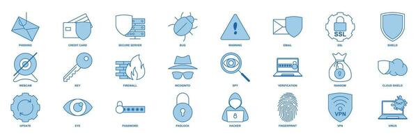 cyber security icon set, Included icons as Shield, Password, Bug and more symbols collection, logo isolated vector illustration