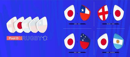 Rugby team of Japan all matches icon in pool A of international rugby tournament. vector