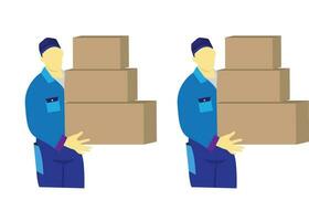 man carrying boxes in his hands, an isolated illustration featuring a flat cartoon. The scenario captures the concept of a person engaged in activities such as moving to a new office space, vector