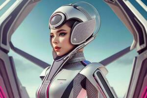 Women in trendy modern futurism style. Pro Photo