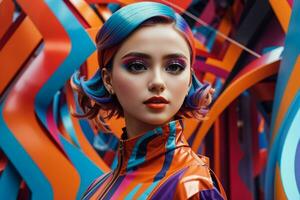 Women in trendy modern futurism style. Pro Photo