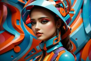 Women in trendy modern futurism style. Pro Photo