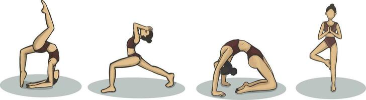 conjunto de muchachas en diferente yoga poses aislado en un blanco antecedentes vector