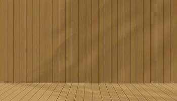 Studio Background Brown Wood Wall Texture with Shadow Leaves on Floor Panel.Vector Backdrop banner Empty Display room washed wooden for Autumn, Winter costmetic product present vector