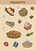 A set of delicious chocolate and berry desserts. Cakes, pies, cupcakes, cookies in a cute style. Soft watercolor illustration photo