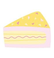 Piece of cake isolated on white background. Vector for postcards and stickers. Decorative hand drawn piece of cake.