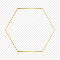 Gold glowing hexagon frame isolated on background. Shiny frame with glowing effects. Vector illustration.