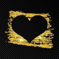 Heart on golden glittering scribble paint on dark background. Background with gold sparkles and glitter effect. Empty space for your text. Vector illustration