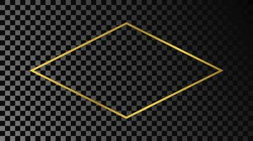 Gold glowing rhombus  shape frame isolated on dark background. Shiny frame with glowing effects. Vector illustration.