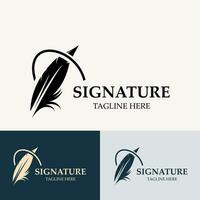 pluma y firma logo diseño minimalista negocio símbolo firmar modelo ilustración vector