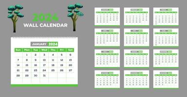 2024 calendario diseño modelo para contento nuevo año vector