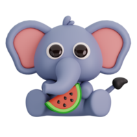 Cute Elephant Holding Watermelon Isolated. Animals and Food Icon Cartoon Style Concept. 3D Render Illustration png