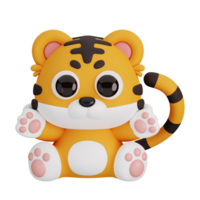 Cute Sitting Tiger Isolated. Animals Cartoon Style Icon Concept. 3D Render Illustration png