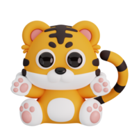 fofa sentado tigre isolado. animais desenho animado estilo ícone conceito. 3d render ilustração png