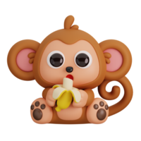 Cute Monkey Holding Banana Isolated. Animals and Food Icon Cartoon Style Concept. 3D Render Illustration png