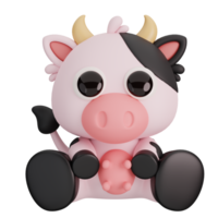 Cute Sitting Cow Isolated. Animals Cartoon Style Icon Concept. 3D Render Illustration png