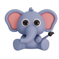 Cute Sitting Elephant Isolated. Animals Cartoon Style Icon Concept. 3D Render Illustration png