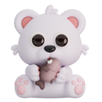 fofa polar Urso segurando peixe isolado. animais e Comida ícone desenho animado estilo conceito. 3d render ilustração png