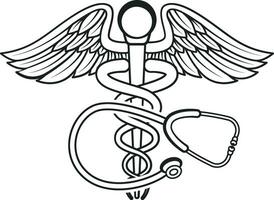 caduceo símbolo, caduceo símbolo con estetoscopio, estetoscopio, caduceo, médico, cuidado de la salud, monograma vector