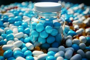 White medicine tablets and antibiotic pills, a pharmacy themed visual delight AI Generated photo