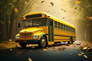 icónico amarillo colegio autobús, capturar el esencia de espalda a colegio emoción ai generado foto