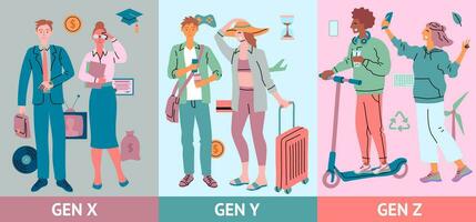 Cartoon Color Characters People Generations Concept. Vector