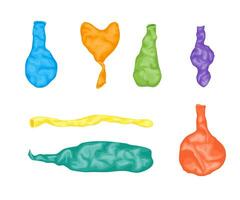 Cartoon Color Different Types Deflated Balloons Set. Vector