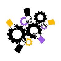 Cartoon Color Teamwork Concept with Hand and Gear. Vector