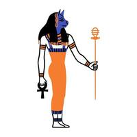 Cartoon Color Character Egyptian God Bastet. Vector