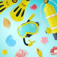 3d Scuba Diving Learn to Dive with Us Concept Background Cartoon Style. Vector