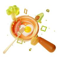 3d Breakfast Concept Cartoon Style. Vector