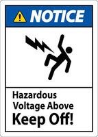 Notice Sign - Hazardous Voltage Above Keep Off vector