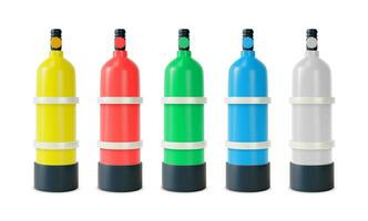 3d Color Aqualung or Scuba Oxygen Cylinders Set Cartoon Style. Vector