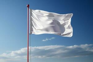Close-up, white flag swaying on flagpole against gray backdrop AI Generated photo