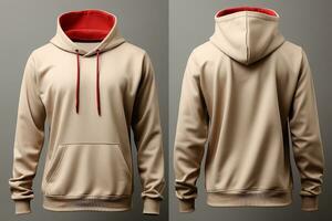 Beige long-sleeve hoodie template Clipping path for design mockup AI Generated photo