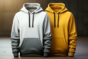 3D rendering, realistic white and black hoodie templates for design AI Generated photo