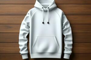 Men's hoodie template, blank white sweatshirt, 3D rendering, realistic AI Generated photo
